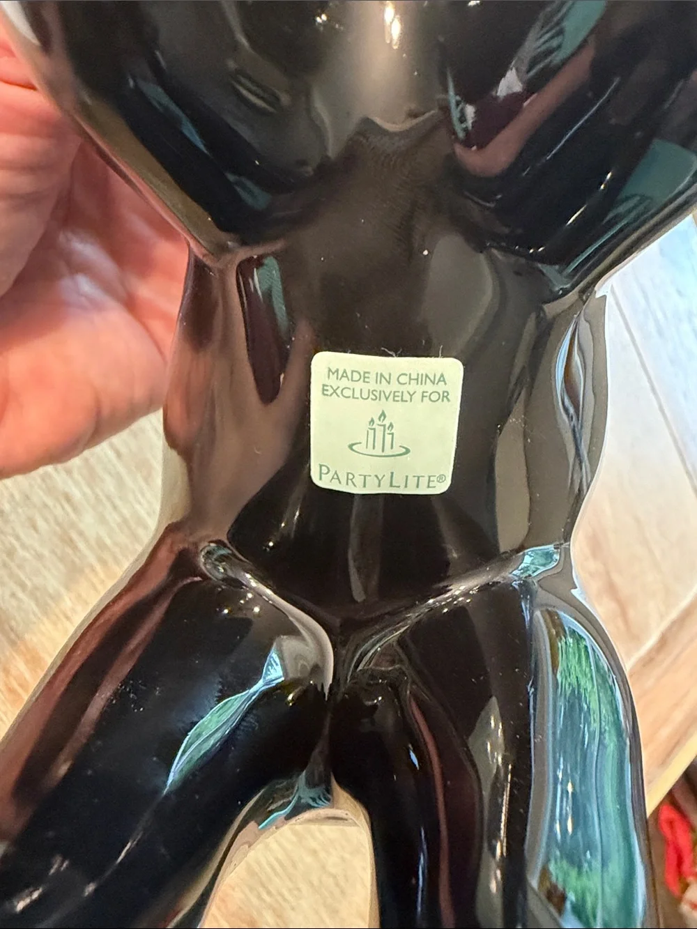Glossy Black Ceramic Cat Tea Light Holder - Partylite